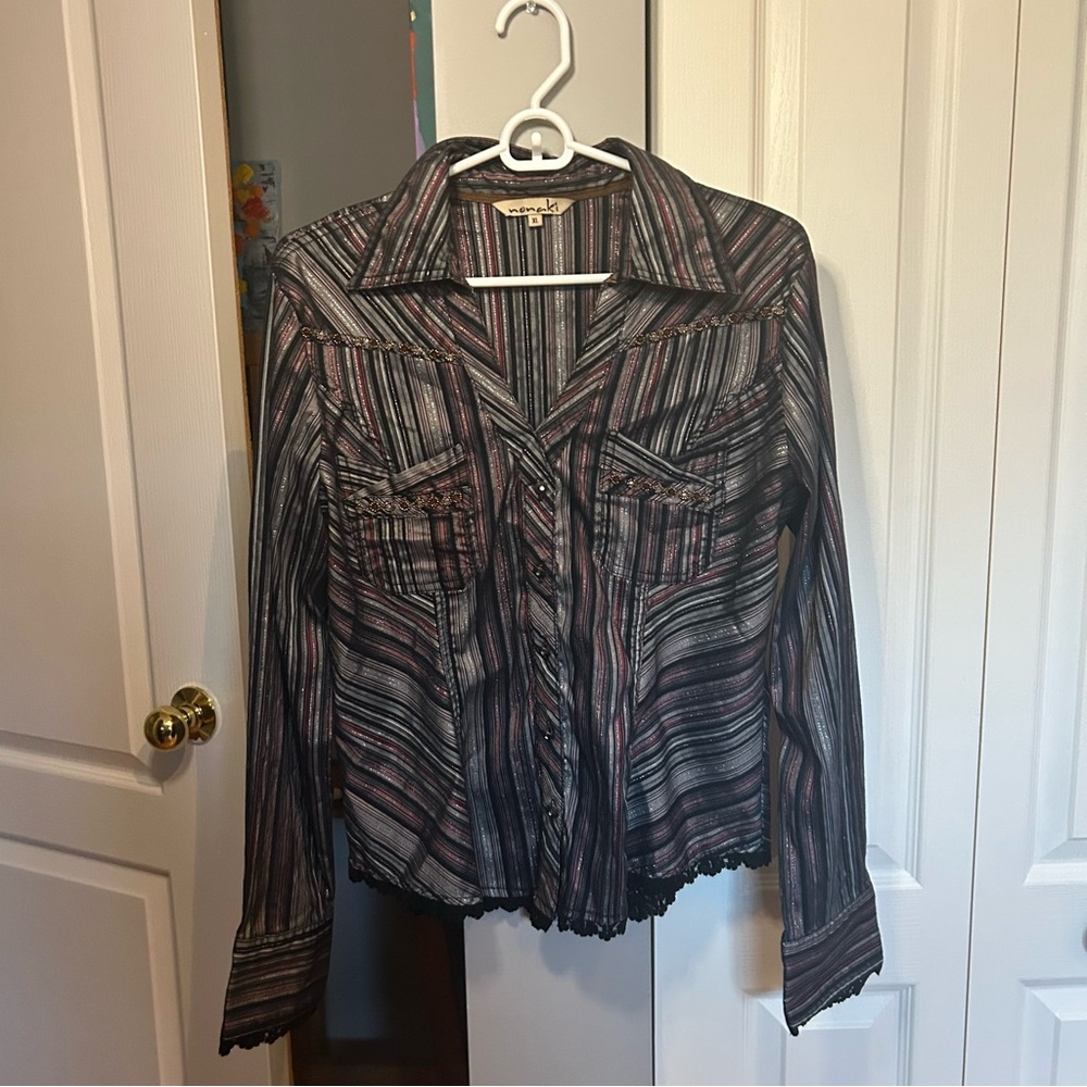 Black and Gray Raglan Long Sleeve Button Down Shirt